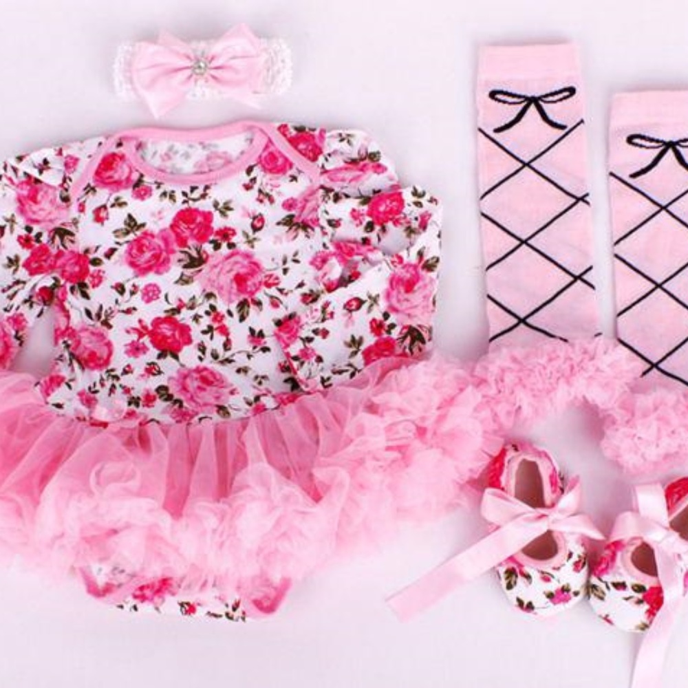 Boutique Pink White Rose 4pc set TuTu (Z)